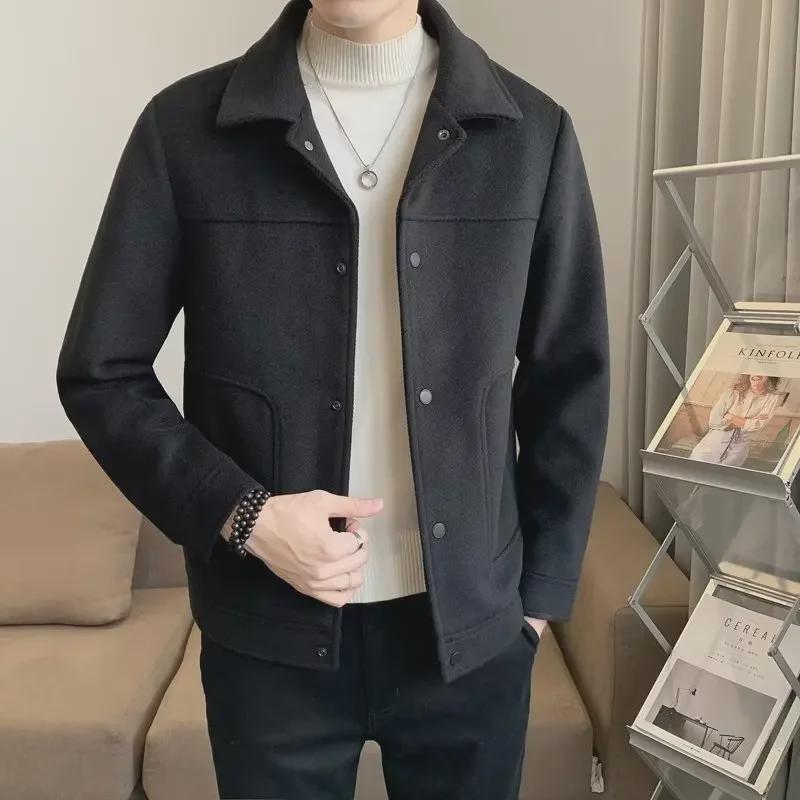 Men's Slim Fit Woolen Coat - Autumn/Winter Solid Color Lapel Jacket