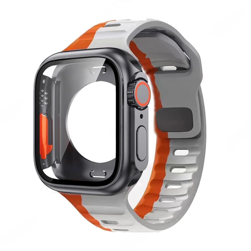 Case+Strap For Apple Watch Band 45mm 44mm 41 42 46mm Smart Silicone Bracelet Iwatch Series 5 6 Se 7 8 9 10 Change To Ultra Case