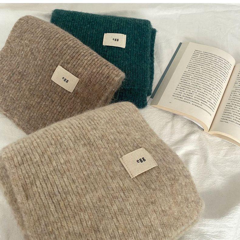 Korean Solid Color Wool Blend Scarf, Blue-Green, Unisex Autumn-Winter Neck Warmer