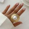 Women Fashion Jewelry Geometric Oval Rings Irregular Creative Adjustable Imitation Pearl Finger Rings Vintage Party Gifts