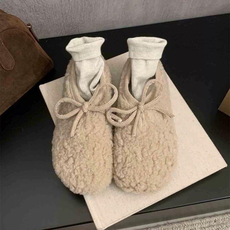 Wool version! Sweet and white round head inner height-increasing fluffy shoes for women outside winter velvet warm bean cotton shoes