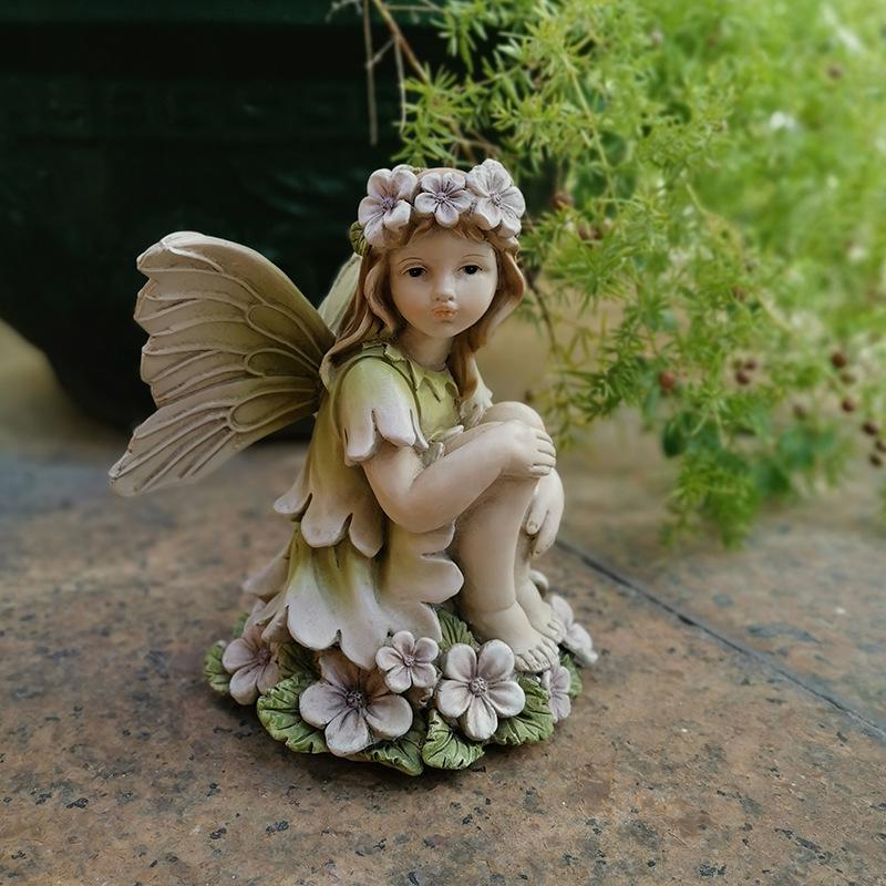 Vintage Flower Fairy Resin Garden Ornament - Angel Sculpture