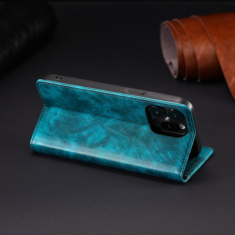 Simple Flip Case for Samsung 14 and Apple 15 - Leather Wallet Card Protective Cover for Business.
