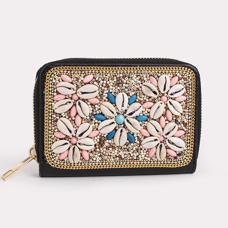 Bohemian Style PU Zipper Card Holder & Coin Purse with Butterfly and Flower Design