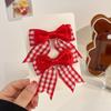 Yousheng 3 Pairs Strawberry Bow Charm Hair Clips Red Plaid Hairpins Anti-slip Teeth Women Girls Christmas Hair Accessories