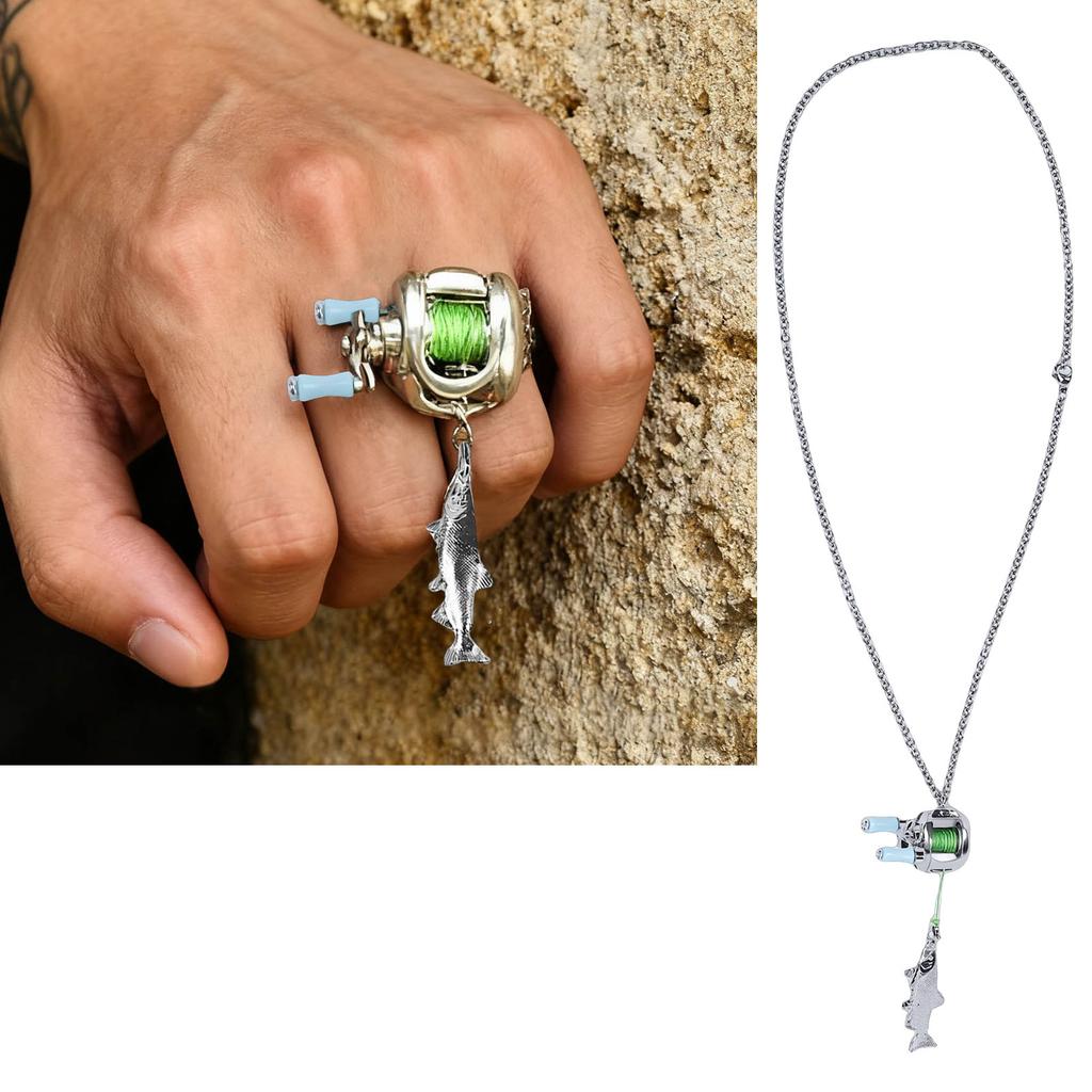   Fishing Reel Necklace   Reel Pendant Necklace with Rotating Handle for Backpack Collectibles