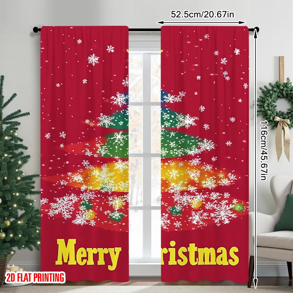2pcs 2D Flat Printing Christmas Drapes Colorful Christmas Tree Versatile Polyester Without Electricity Party Decorations for