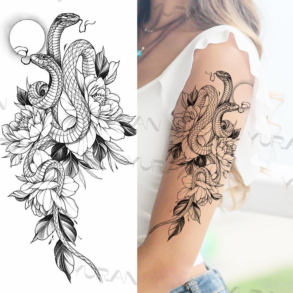 Large Colorful Rose Flower Temporary Tattoos For Girls Women Anchor Fake Gemstone Pendant Tattoo Paste Arm Body Tatoos Creative