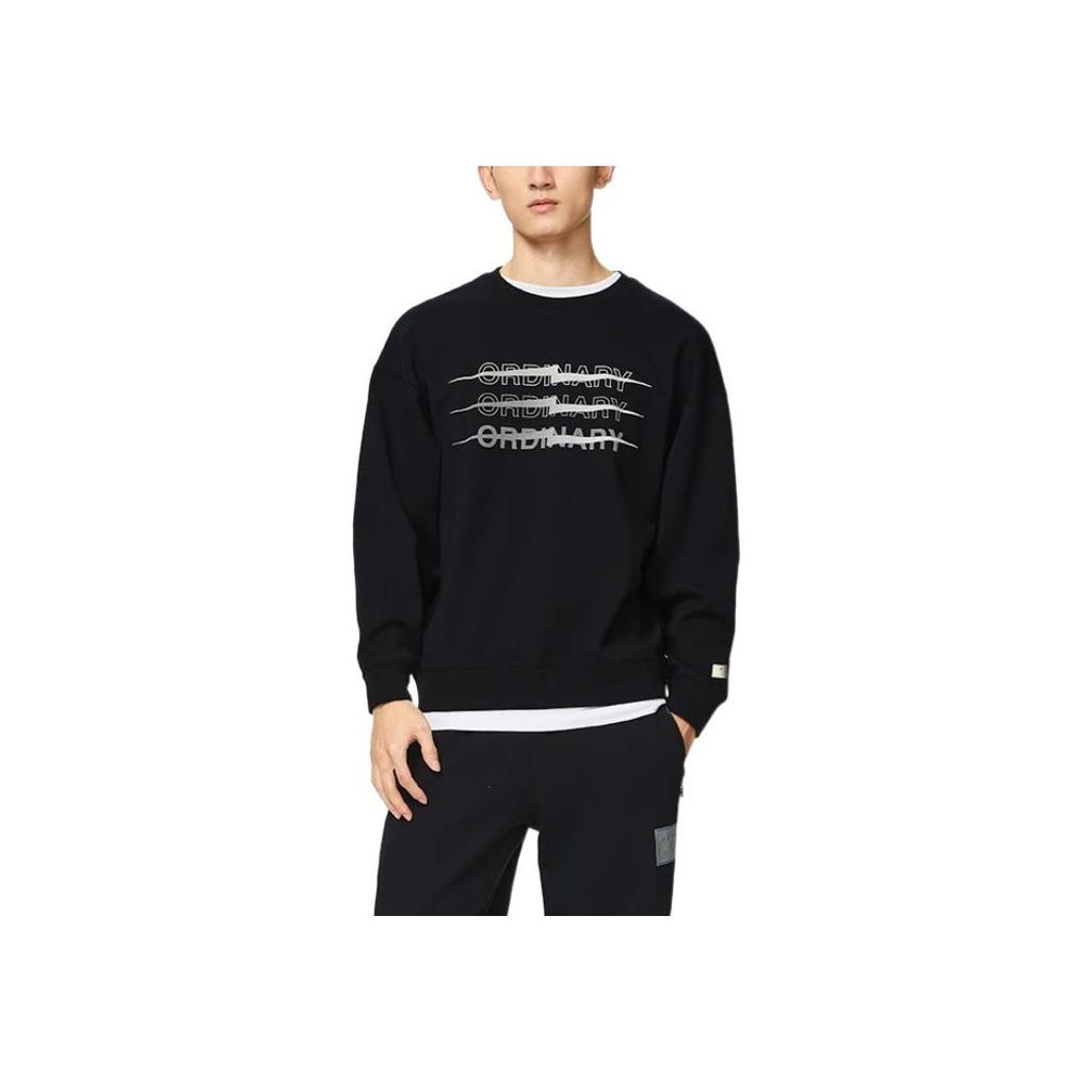 Li-Ning Wade Series Solid Color Logo Print Crew Neck Sweatshirt Unisex Tops Black AWDSC57-1