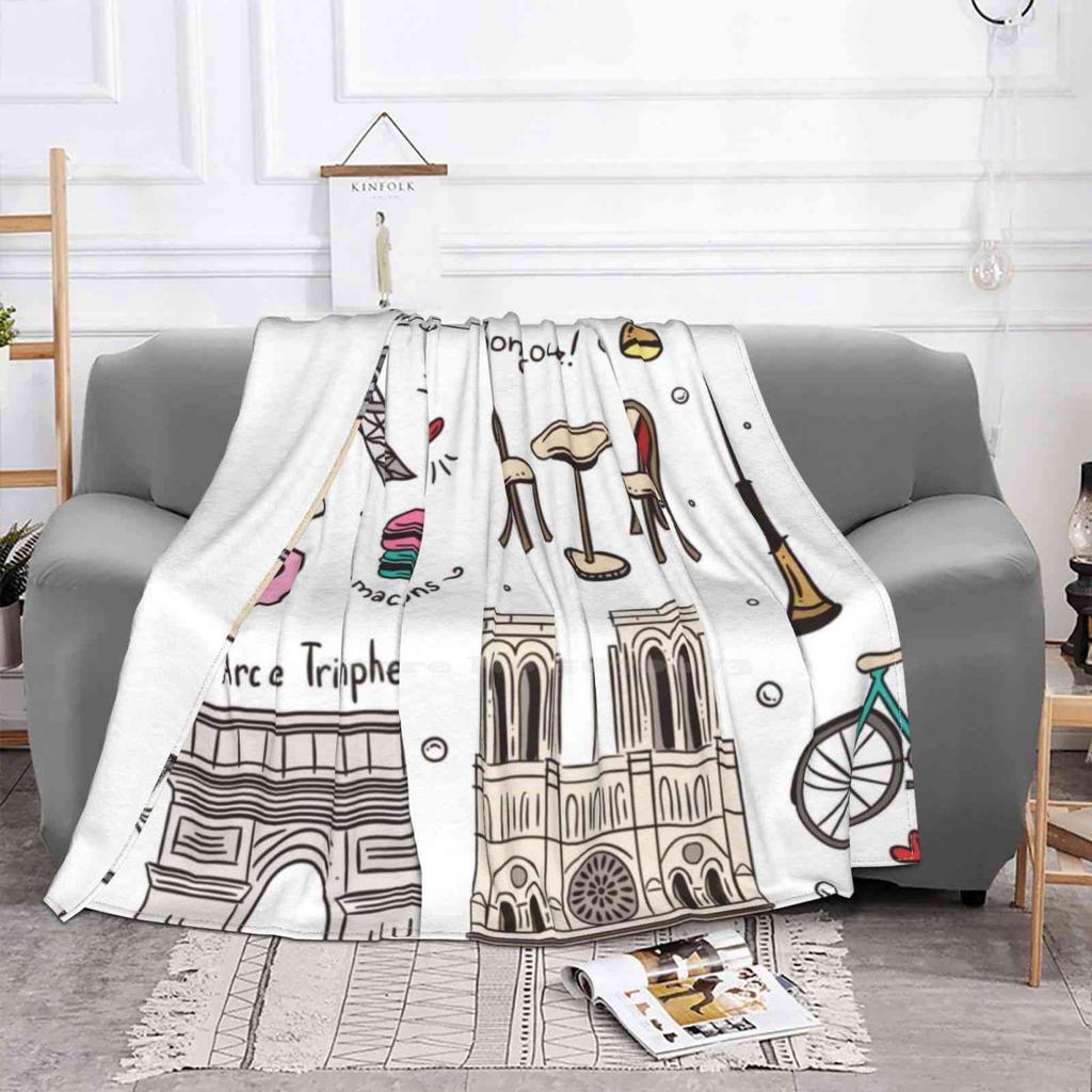 Paris Pattern Colors Blanket Soft Warm Travel Portable Blanket Paris France Eiffel Tower Cafe