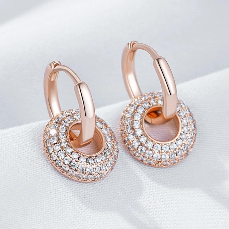 Golden Bagel Pendant Full Paved Zircon Women Blingling Hoop Earrings Fashion Women Costume Jewelry Matching Wedding Party