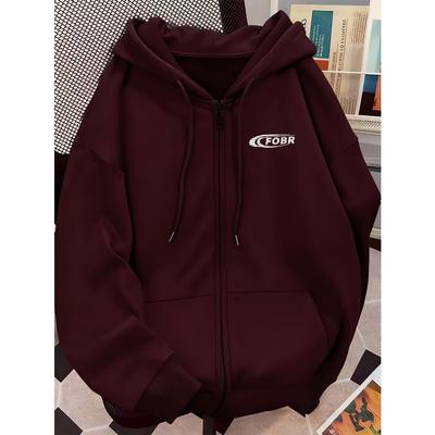 Herbst und Winter Fleece Warmer Kapuzen-Reißverschluss Sweatshirt Jacke, Lockere Reißverschluss-Version Geeignet für Street Fashion, Grundlegende Lässige Atmosphäre