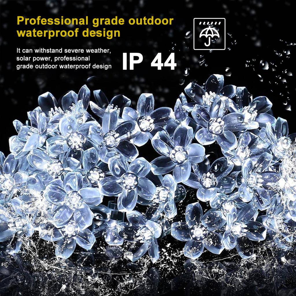 5M 20LED Solar String Lights Outdoor Waterproof Cherry Blossom 8 Mode Battery Operated Flower Lamp Christmas Garden Party Decor