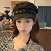 Women Extended Brim Beret Hat Flat Dome Star Decor Adjustable Newsboy Hat Outdoor Solid Color Painter Hat Streetwear