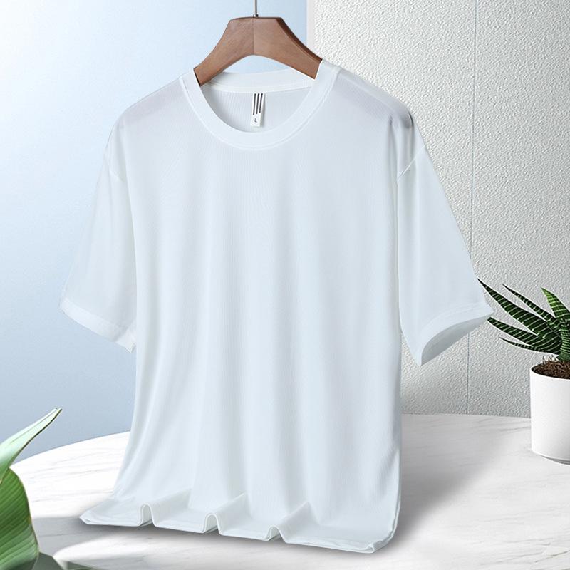 

Новая летняя футболка, мужская модная цветная футболка из ледяного шелка с открытыми плечами, спортивный быстросохнущий топ, повседневная простая футболка с короткими рукавами