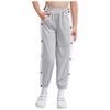 Boys Contrasting Stripe Sweatpants Side Split Press Button Pockets Casual Basketball Sport Trousers