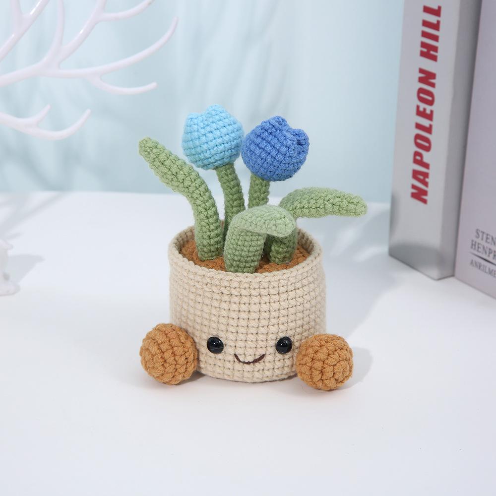 Pianta Artificiale Tulipano in Vaso all'Uncinetto Carina Vaso Pianta Finito Tessuto a Mano Tulipano Libreria Tavolo Decorazione Stanza