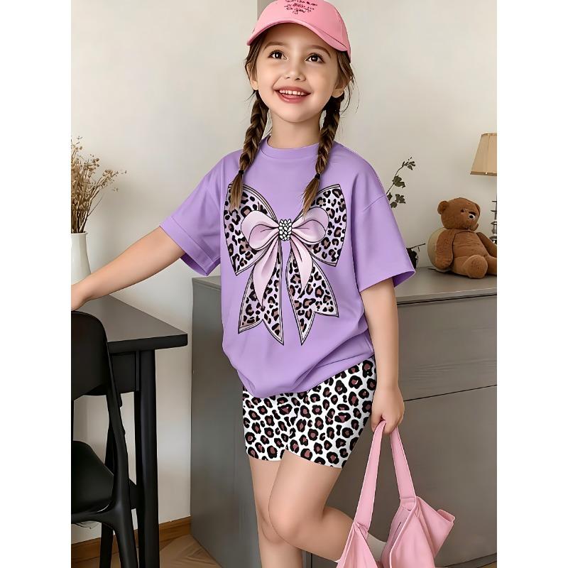 2-teiliges Sommer-Kinder-Freizeit-Sport-Trend-Set mit 3D-Musterdruck, Rundhals-T-Shirt und Shorts