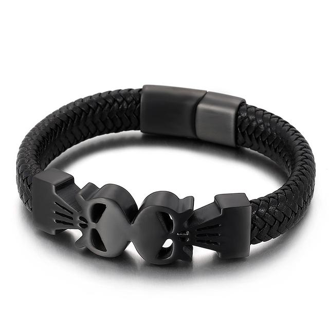 

12 мм Мужская кожаная ручная цепочка из нержавеющей стали, мужской браслет с черепом-рокером, шикарный стиль, украшения для тела, подвески с магнитной застежкой 21.5cm чёрный