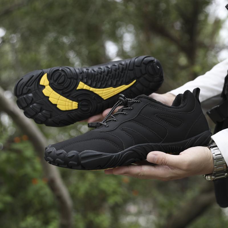Mens Winter Warm Barefoot Shoes Waterproof Wide Toe Anti-Skid Rubber Sole Plush Lined Trekking Shoes Outside Athletic Shoes Running Shoe