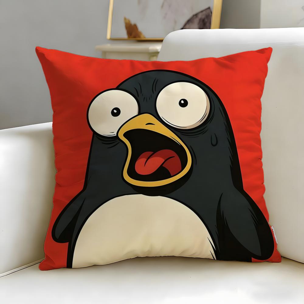 classic cartoon Cute Cartoon Penguin Cushion Cover Soft  EasyWash Pillow Case  Versatile for Couch Bed Travel and Office