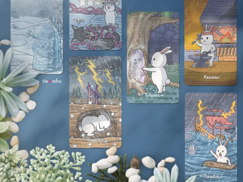 Kancharo Oracle Cards 24 Pieces Tarot Fortune Telling Bun Rune Cards Chubby Bun Rune Japanese Oracle Card Basic Instructions Pouch Included [Chubby