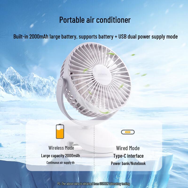 UGREEN 80907 USB Rechargeable Portable Clip-on Desk Fan
