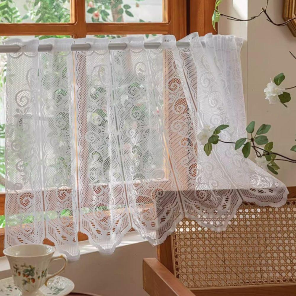 Floral Embroidery Short Window Curtain Through-shaft Type Partition Short Valance Coffee Shop