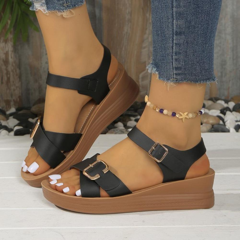 Fashion Women's Thick Bottom Wedge Sandals 2025 Summer Ankle Buckle Platform Sandals Woman Plus Size 43 Lightweight Non Slip Beach Shoes