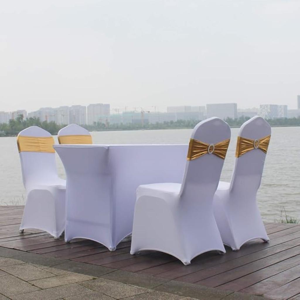5pcs Chair Sashes BandsStretch Chair Ties Bows with Buckle Slider Metallic Stretch Spandex Chair Sashes with Bucklefor Christmas