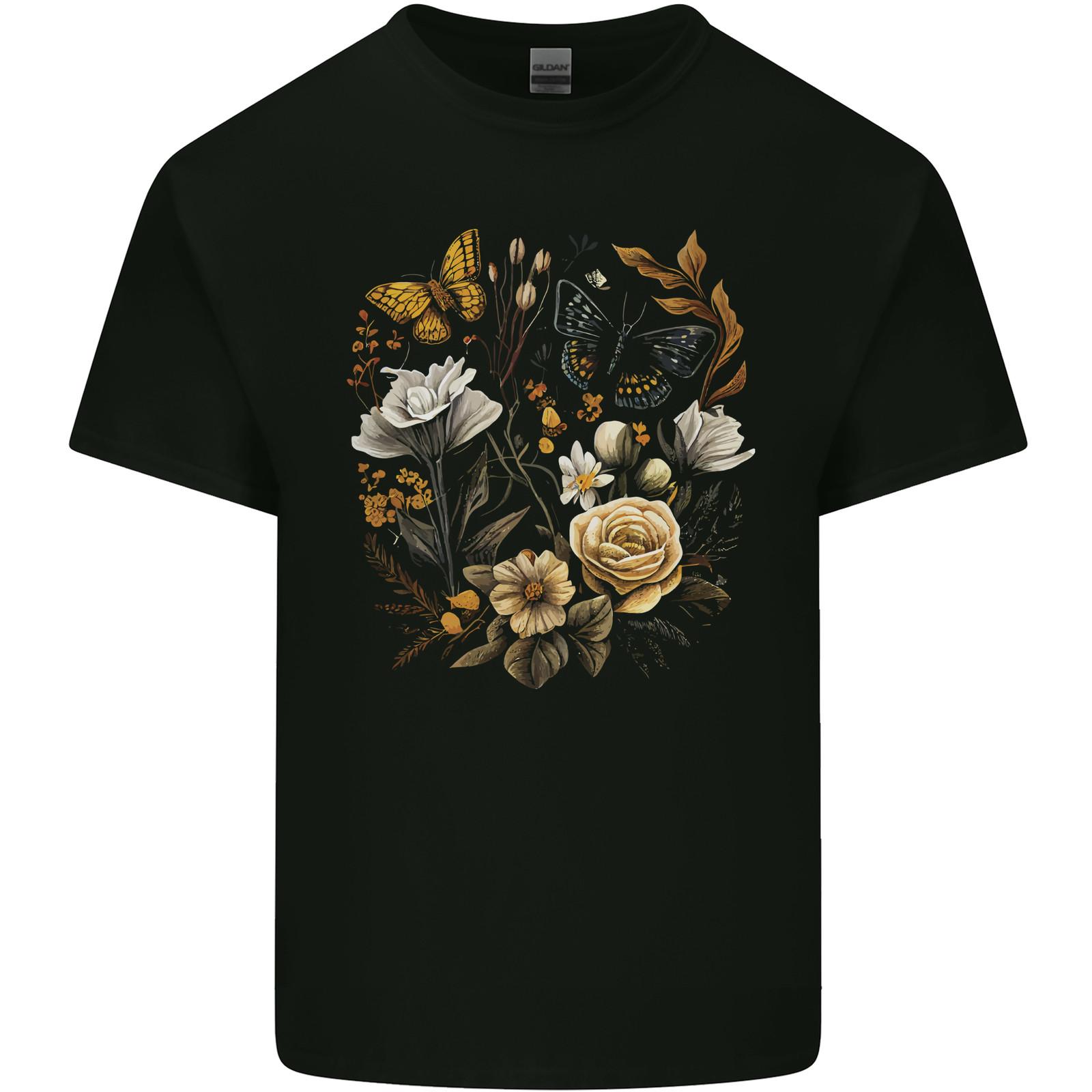 Butterfly and Flowers Nature Mens Light Cotton T-Shirt Mens Womens Tees Top S