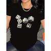 Schwarzes Kurzarm-T-Shirt mit weißem Würfeldruck - Strapazierfähiges Polyester Casual Gaming Tee, Würfelmuster Rundhals-Oberteil für Poker,