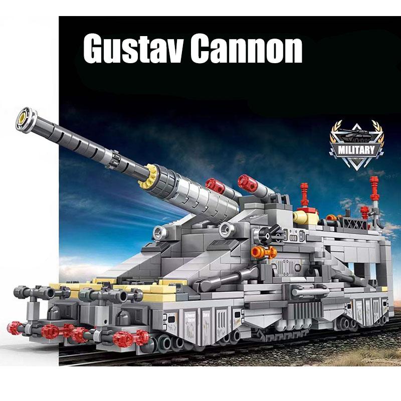 Military MOC 853pcs Schwerer Gustav Model Heavy Gustav Cannon Gun Building Blocks DIY With Tank Bricks Toys For Kids Boys