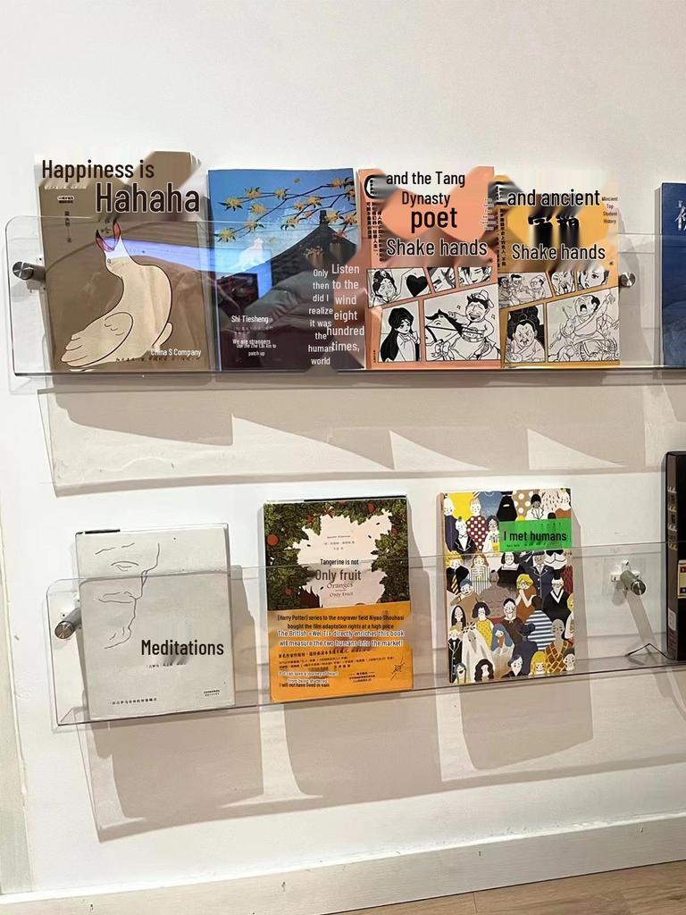 Acrylic Wall-Mounted Transparent Bookshelf for Children's Books and Magazines, Punch-Free Display Rack.