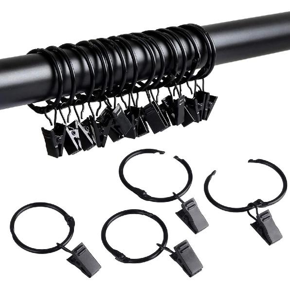 Vorhangringe mit Clips 1 Zoll Innendurchmesser Öffnungsfähig 24er Pack Rostfeste Metallhaken Ring Dekorative Gardinen Vintage Schwarz TXZWJZ
