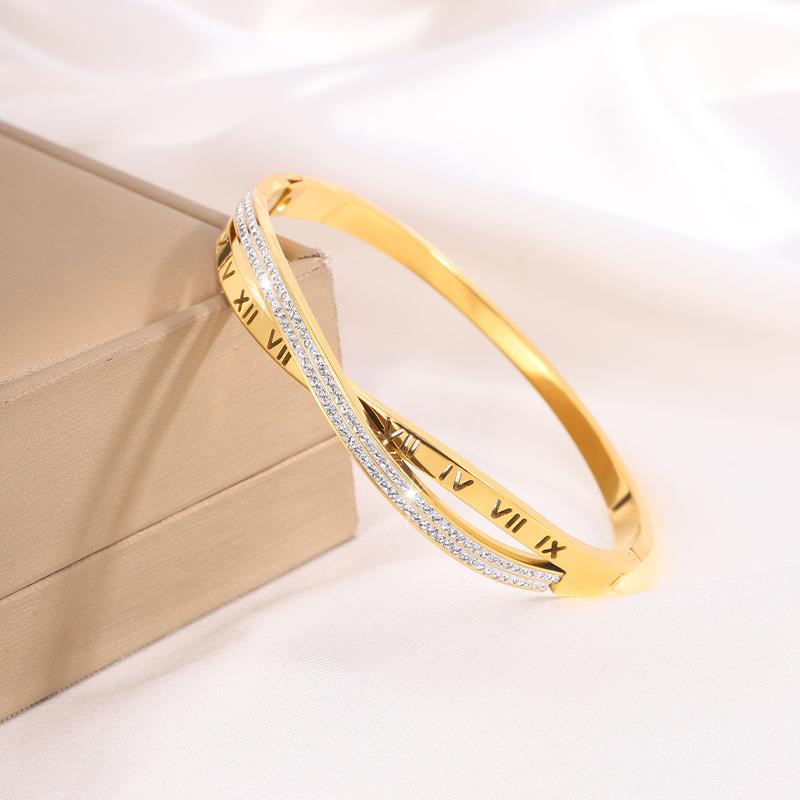 Titanium steel double-layer diamond-encrusted hollow Roman numerals open fashion non-fading
