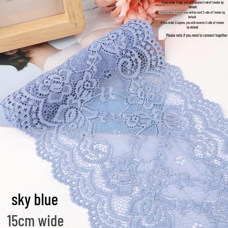 Bordo in pizzo elastico morbido largo 15 cm per decorazione di abbigliamento e gonne fai da te in bianco o nero