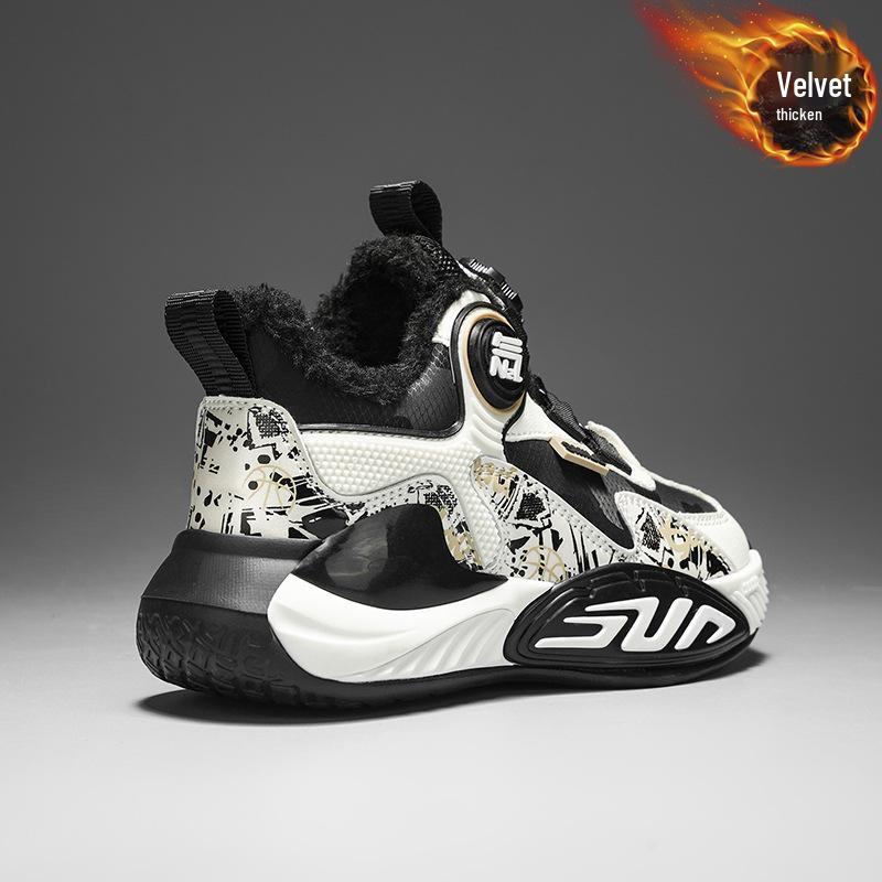 2025 Kids' Fleece-Lined Winter Sports Shoes: Durable, Shock-Absorbing Basketball Sneakers for Teens and Boys