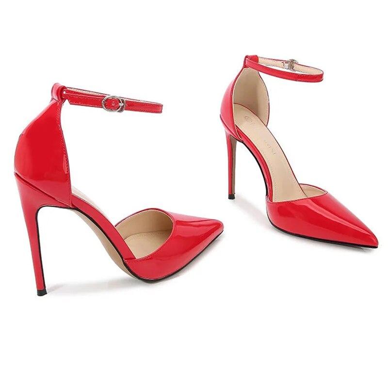 Women OL Sexy 12cm Point Toe Heels Ladies Stiletto Shoes Pointed Toe Shimmer Sexy Buckle 12cm Heel WZ