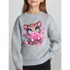 Kids Unisex Crewneck Sweatshirt, Cute Pink Heart Leopard Cub Cartoon Print Long Sleeve Pullover, Soft Kids Sweatshirt For Boys Girls Over 4 Years Old