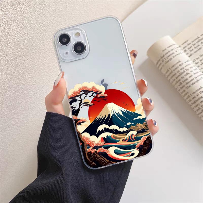 INS Fuji Mountain Landscape Sunset Clear Phone Case For iPhone 11 12 13 Pro Max Mini 14 Plus Pro Max X XR XS 7 8 Plus Back Cover