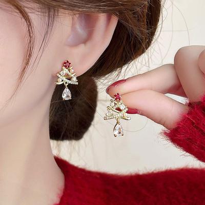 2024 Exquisite Christmas Tree Zircon Stud Earrings: Unique Light Luxury Jewelry for Women