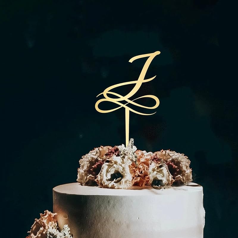 Initial Letter K Cake Topper Monogram Acrylic Cupcake Topper Funny Cake Accessories for Wedding Anniversary Birthday Party Decoration Mirror Gold