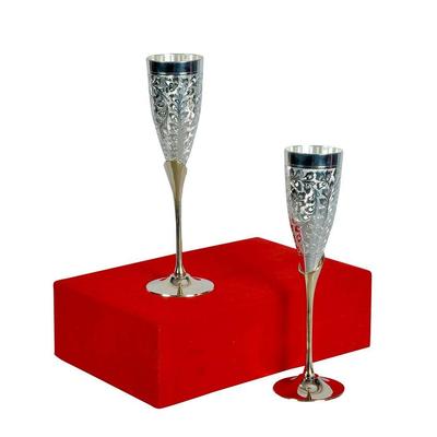 Silver Plated Goblet Flute Wine Glass 100 ML Each, Set of 2 for Diwali Gift