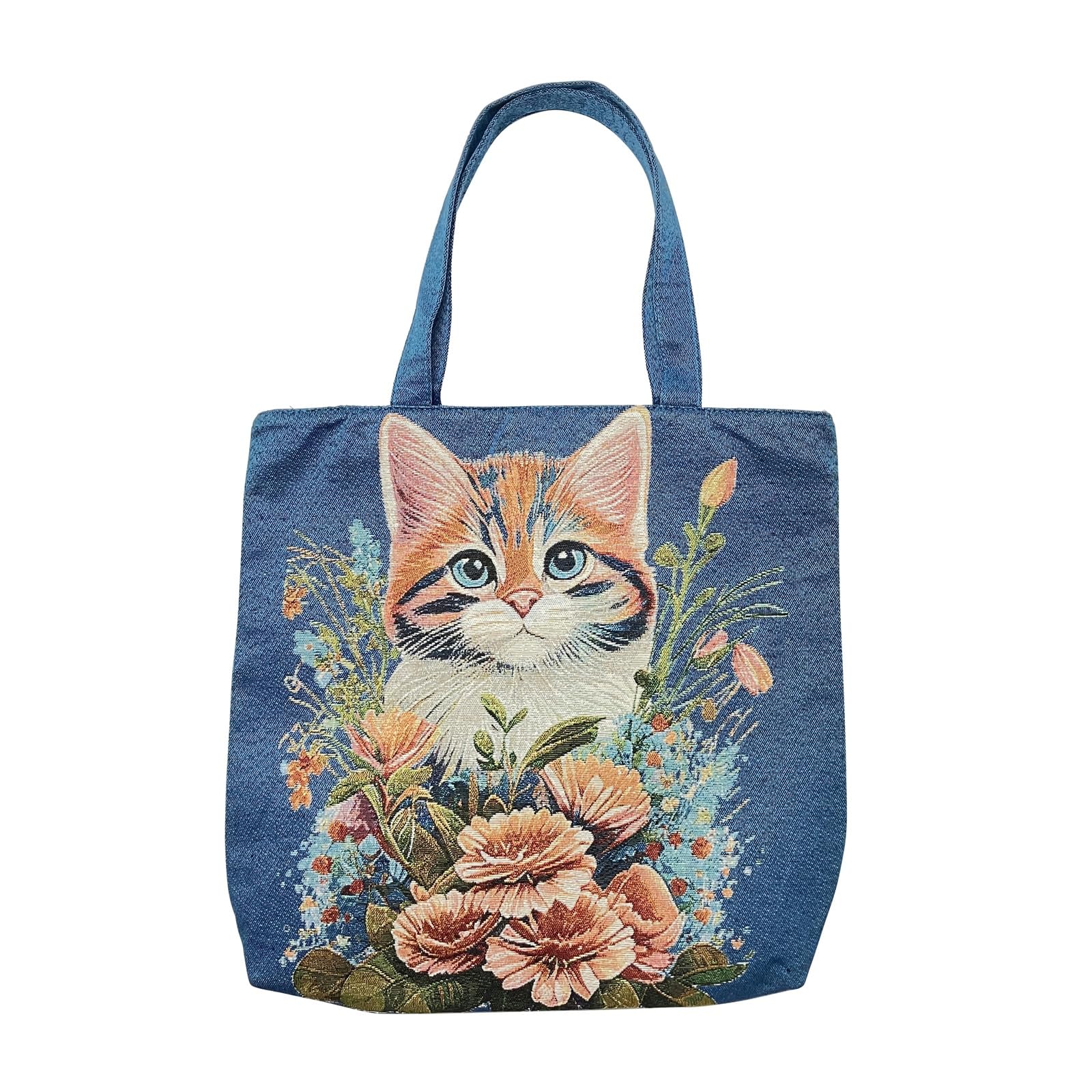 

Women s Large Capacity Lightweight Cat Print Tote Bag with Zipper, Handbag, Shoulder Strap, Cobran, B4 Size, Cat, ki-179 (2, Blue)