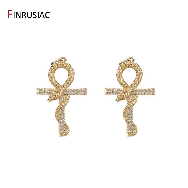 

Religious Belief Snake Around The Cross Pendant 14K Gold-Plated DIY Making Jewelry Necklace Bracelet Key Ring Pendants Charms 1 piece