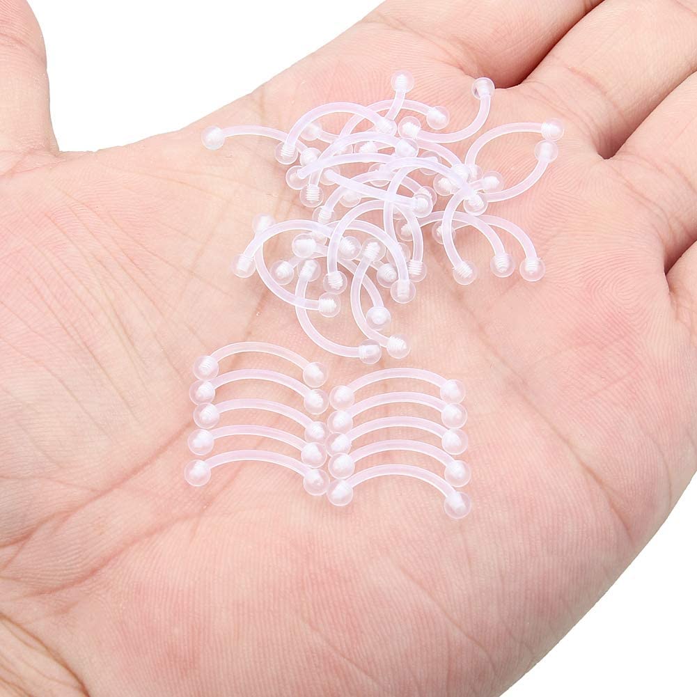 2-10Pieces 14G 16G Eyebrow Piercing Fixer Jewelry Bioflex Plastic Transparent Lip Belly Ring Barbell Cartilage 6mm 8mm 10mm 12mm
