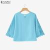 ZANZEA Women Casual Round Neck Loose Print 3/4 Sleeve Blouse