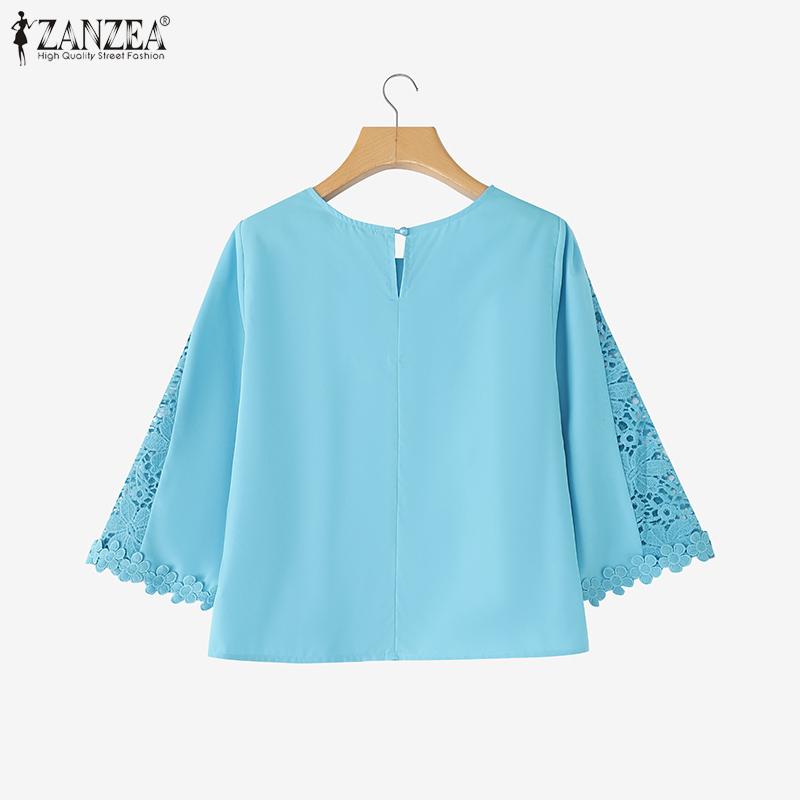 ZANZEA Women Casual Round Neck Loose Print 3/4 Sleeve Blouse