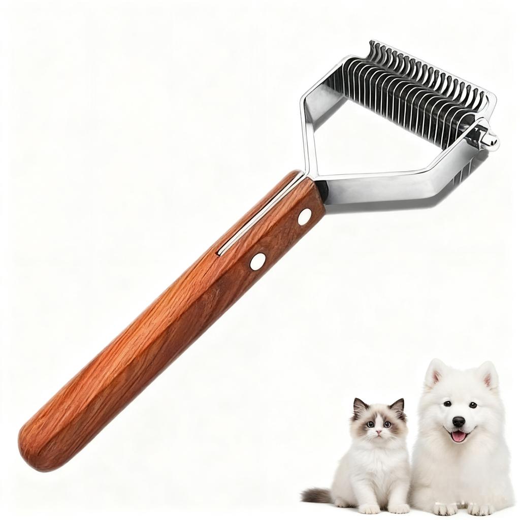 Double Row Cat and Dog Hair Comb Specific Pet Hair Removal Cleaning Tool with Wooden Handle Stocked Feature